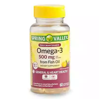 Spring Valley Omega-3 Fish Oil Softgels, 500 mg, 60 Count - Image 1 of 3