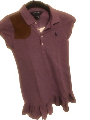 Ralph Lauren Girls Purple Polo Shirt Dress Size 5 with Suede Shoulder Patch - Image 1 of 4