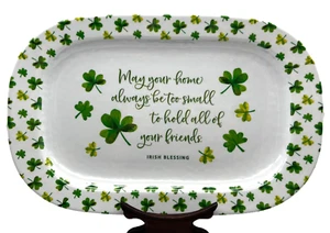 Irish Blessing White Tray Clover Leaves Melamine Serving Platter Celtic 14" x 9" - Picture 1 of 5