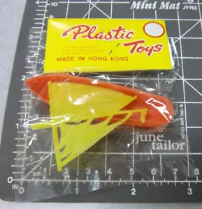 1960s Carnival Prize plastic toy Orange Sail boat w display card NEW & unopened - Picture 1 of 2