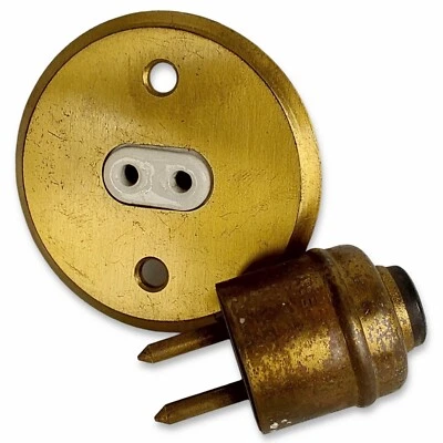 Toma de enchufe de porcelana Bryant Electric Brass Jr. antigua rara Foto 1 de 4