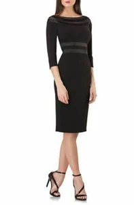 JS COLLECTIONS ILLUSIONS TRIM NECK COCKTAIL BLACK DRESS sz 2 - Picture 1 of 4