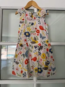 MINI BODEN Floral Woodland Ruffle Cotton Dress Sz 5/6 - Picture 1 of 2