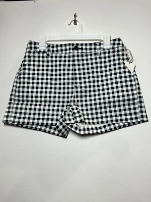 Pantalones Cortos Chinos Para Mujer Gingham Elastizados Tiro Alto - Un Nuevo Día Negro/Blanco/Gris 4/5" Foto 1 de 2