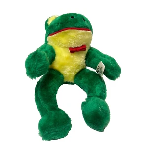 Vintage 1987 Nanco Plush Green Frog Red Bow Stuffed Animal Carnival Prize 6 x 9" - Picture 1 of 6