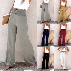 Women High Waist Straight Pants Ladies Wide Leg Casual Baggy Trousers Joggers 16 - Picture 1 of 30