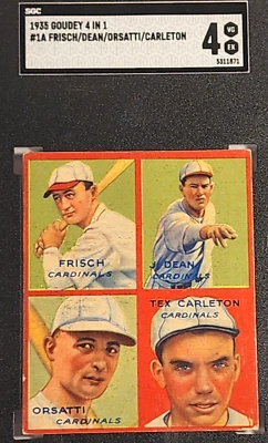 1935 GOUDEY "4 IN 1" #1A FRISCH/DIZZY DEAN/ ORSATI/CARLTEON SGC 4 VG EX HOF - Image 1 of 3