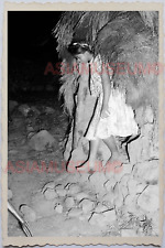50s PHILIPPINES LUZON TRIBE GIRL LADY DANCING TATTOO HOUSE Vintage Photo 24396
