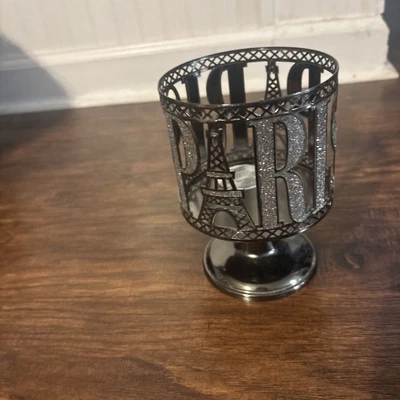 Candelabro Bath & Body Works PARÍS Brillo Torre Eiffel 3 Mechas Gris Plateado  Foto 1 de 4