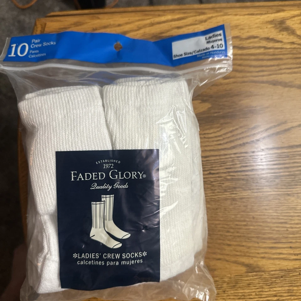 Calcetines Faded Glory para mujer 10 pares blancos talla 4-10 nuevos con etiquetas Foto 1 de 4