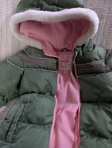 OshKosh B'gosh Winter Jacket Girls Coat Size 6X Cute!! Green Pink Retro Stripes - Picture 1 of 6