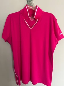 Slazenger Golf Bright Pink Short Sleeve Polo White Striped Trim Women's Medium - Picture 1 of 8