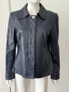 Chaqueta Blazer Ellen Tracy Azul Marino Gamuza, Botones Ocultos Talla 10 - Imagen 1 de 10