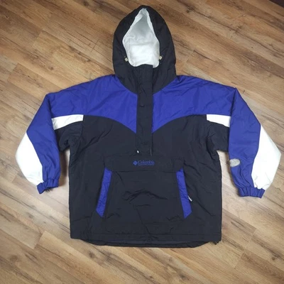 Vintage Columbia Pullover Anorak Jacket Womens XL Black Blue 90s Hooded 1/2 Zip - Image 1 of 4