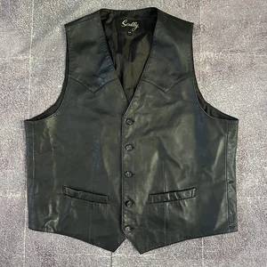 Men's Vintage 90's Scully Black Button Up Leather Western Vest Jacket Sz 44 VTG - Picture 1 of 3