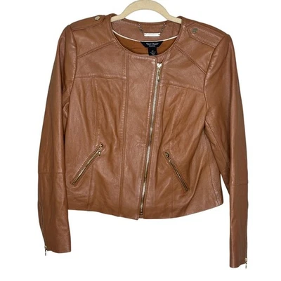 Белый дом черный рынок желтовато-коричневый кожаный мотоциклетная куртка золото молнии зимние LP - Изображение 1 из 4