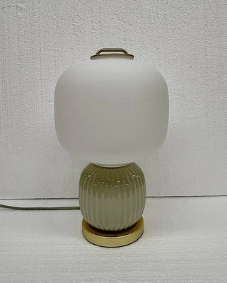 IKEA PILBLIXT Tall White/Light Green Glass Gold Metal Table Top Lamp Light - Image 1 of 4