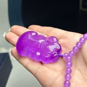 Raro ciondolo e collana maiale moneta giada lavanda ghiaccio naturale AAA perfetto - Foto 1 di 11