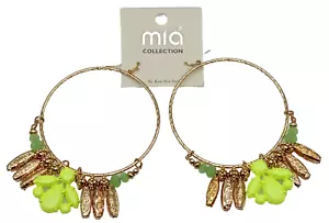 NEW Mia Collection Gold Tone Hoop Fashion Earrings Desert Cactus & Beads - Picture 1 of 2