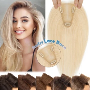 Silk Lace Topper Clip In Remy Human Hair Toupee Hairpiece for Wig Loss Hair 8*10 - Picture 1 of 58