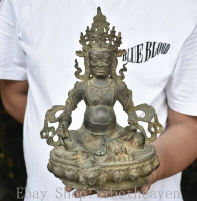 12" Antiguo Templo Tibetano Cobre Dorado Amarillo Jambhala Riqueza Dios Buda Estatua Foto 1 de 4