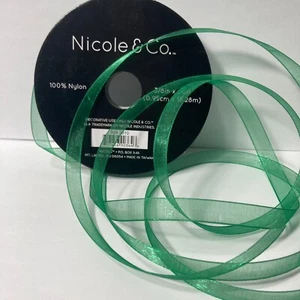 Sheer Organza Ribbon Green 3/8" x 60' Nicole & Co. Nylon (1) Roll - Picture 1 of 15