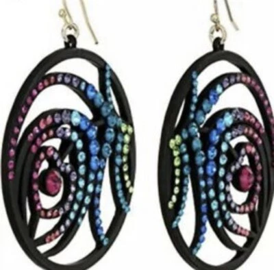 VTG $58 Betsey Johnson Shake It Off Feather Drop Earrings  #E500 - Image 1 of 4