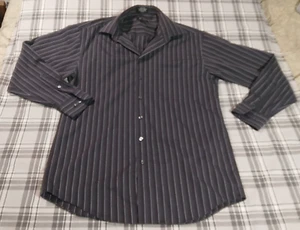 Axcess Mens Long Sleeve Collared Button Shirt Striped Blue Shades Size 15 1/2 - Picture 1 of 7
