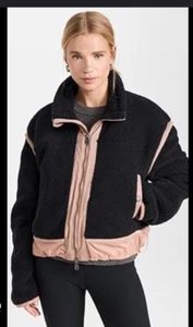 Free People Movement Courtside Fleece Jacket Black Peach Sherpa XSmall NWOT - Picture 1 of 8