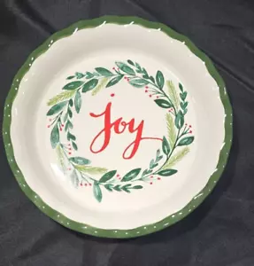 IQ Accessories Holiday Christmas "Joy" Holly Ceramic Pie Dish Plate 11” Diameter - Picture 1 of 5
