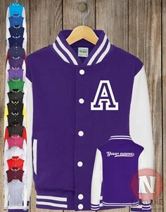 Varsity Jacket personalised printed kids top custom print initial/name - Picture 1 of 14