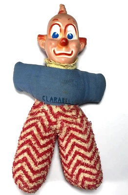 Muñeca de peluche Howdy Doody Clarabell el payaso de los años 50 con cabeza de marioneta de goma Foto 1 de 4