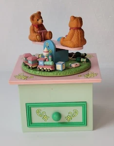 Vintage Schmid Teddy Bears See Saw Hand Painted Trinket Music Box "School Days" - Picture 1 of 12