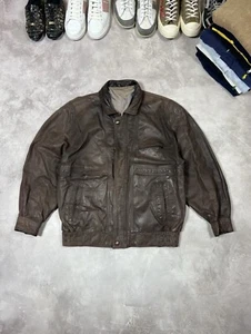 Vintage  Leather Jacket Mens  Size M Brown Flight Bomber Faded - Bild 1 von 12