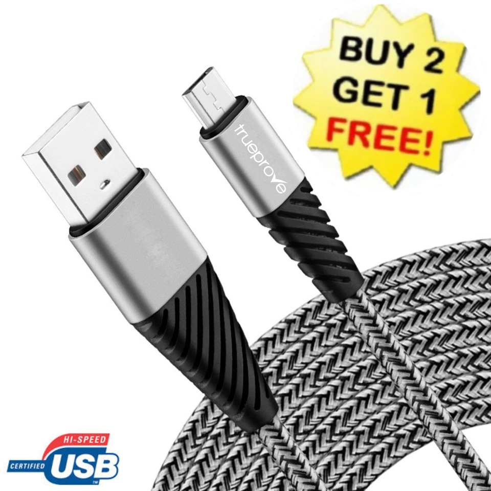 🔥NEW 10FT Metal Tip Micro USB Cable 2.0 Data Sync Fast Charger Samsung Android - Image 1 of 4