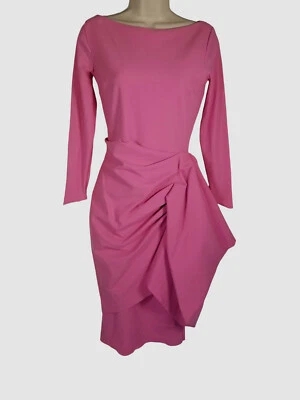 Chiara Boni 女式粉色 Hypnos垂褶船领紧身迷笛连衣裙 40 码 — 第 1/4 张图片