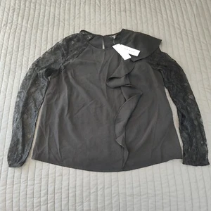 Guess Women’s Jet Black Long Sleeve Tanika Popover Lace Sleeves Md NWT - Picture 1 of 6