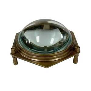 4" Antiqued Brass Hexagonal Dome Desk Magnifier - Antique Vintage Style - Picture 1 of 4