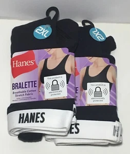 2 Hanes Bralette Sporty Black Bed Sleep Lounge Bra Soft Comfort Size 2XL 2X New - Picture 1 of 2