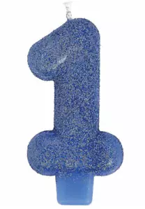 Glitter Blue #1 Candle First Birthday Anniversary Cake Decoration Party Supplies - Picture 1 of 5