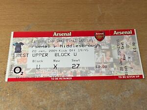 TICKET 2003/04 Arsenal v Middlesbrough League Cup Semi Final COMPLETE / Unused