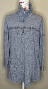 Parsley & Sage Quarter Zip Top Womens Sz XL Gray Blue Pockets Lagenlook Artsy - Bild 1 von 5