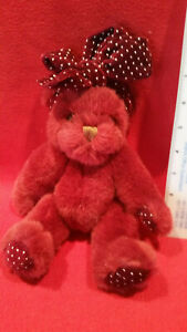 TEDDY BEAR cute TEDDY LOVE COLLECTION "ROSEMARY" red maroon 26cms ribbon