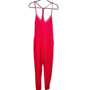 Beyond Yoga Featherweight Dream Lace Racerback Jumpsuit Ruby Red Heather Medium - Picture 1 of 8