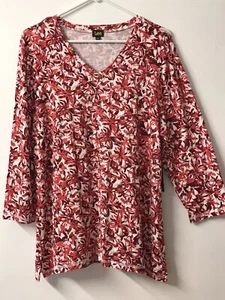 Lee Knit Modal Top Soft Stretch Size XL Red And Black Print V Neck New W O T - Picture 1 of 9