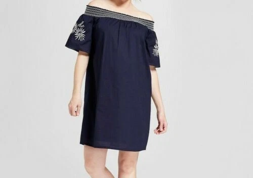 Ingrid & Isabel Womens Maternity Off The Shoulder Embroidered Dress Navy Size XS - Image 1 of 1
