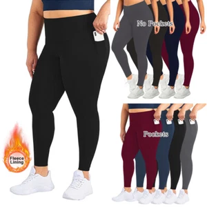 PLUS SIZE ⭐ Women High Waisted Side Warm Pocket Fleece Thermal Skinny Leggings - Picture 1 of 32