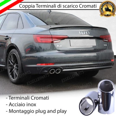 COPPIA TERMINALI DI SCARICO PER MARMITTA FINALINO CROMATO INOX AUDI A4 B9 AVANT - Immagine 1 di 4