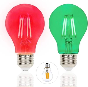 2 Pack Filament LED Red Light Bulbs Green Light Bulb – A19 E26 8W 60 Watt Equiva - Picture 1 of 8