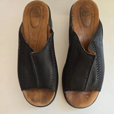 Ariat Open Toe Black Leather Slides Mules Women Size 8 Accent Stitching Comfort - Image 1 of 4